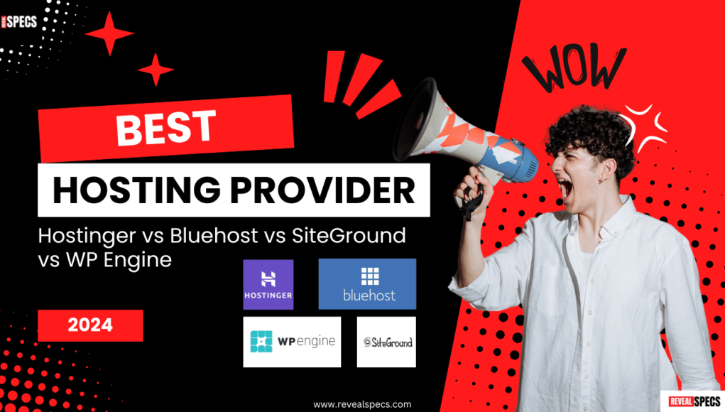 Comparison of web hosting providers in 2024: Hostinger, SiteGround, WP Engine, Bluehost